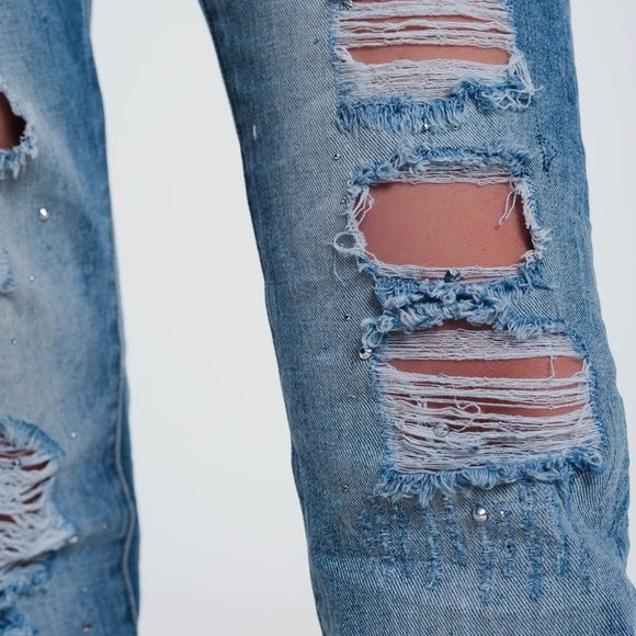 NWT Q2 Premium Distressed Boyfriend Jeans - Picture 6 of 8